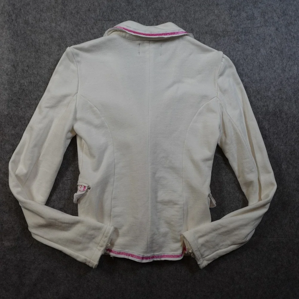 Ralph‎ Lauren Blazer Girls Medium Knit White Pink Piping Cotton